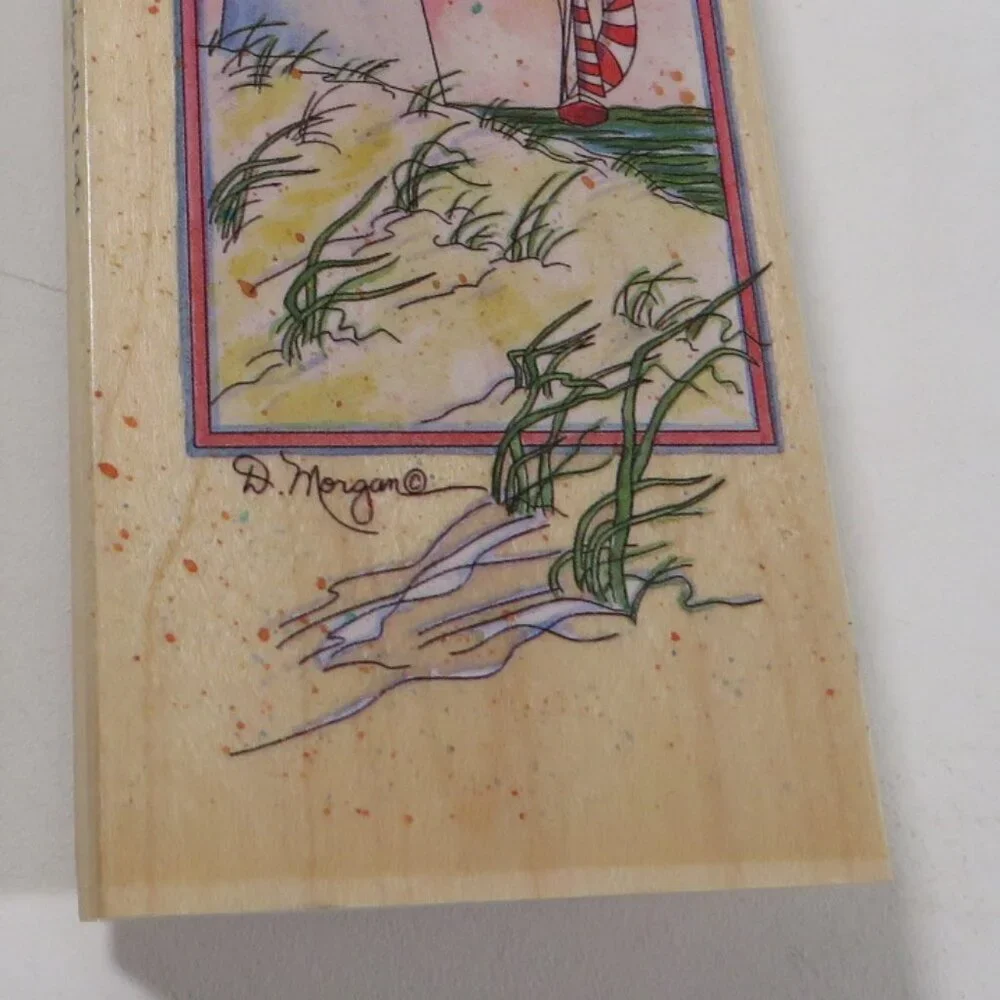 D. Morgan LARGE Rubber Stamp Wood Backed Lighthouse 